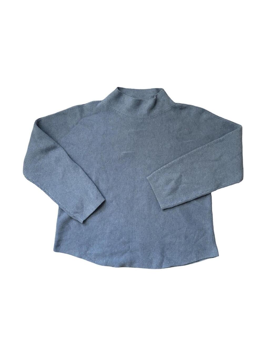 LULULEMON Boxy Cotton-Blend Sweater Womens M/L Blue Rib Knit Mock Neck Pullover - Picture 1 of 7